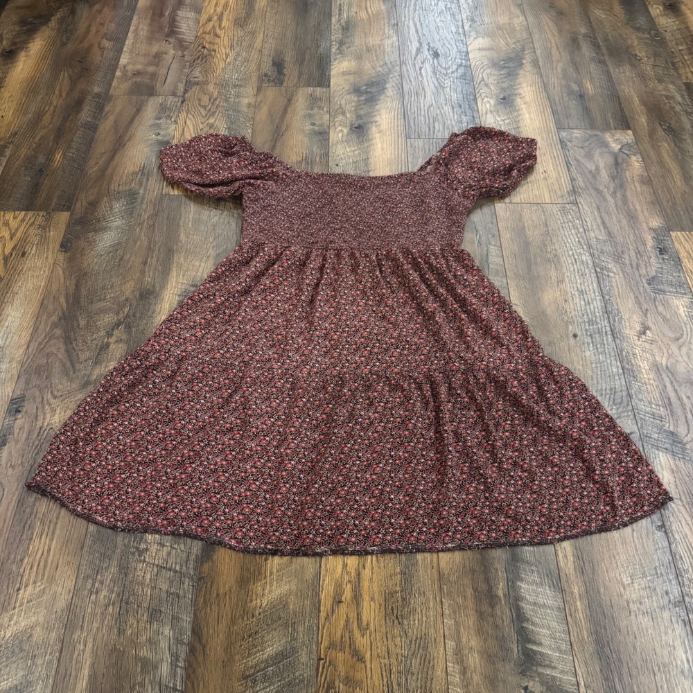 American Eagle Floral Smocked Tiered Mini Dress Babydoll XL Puff Sleeve Boho